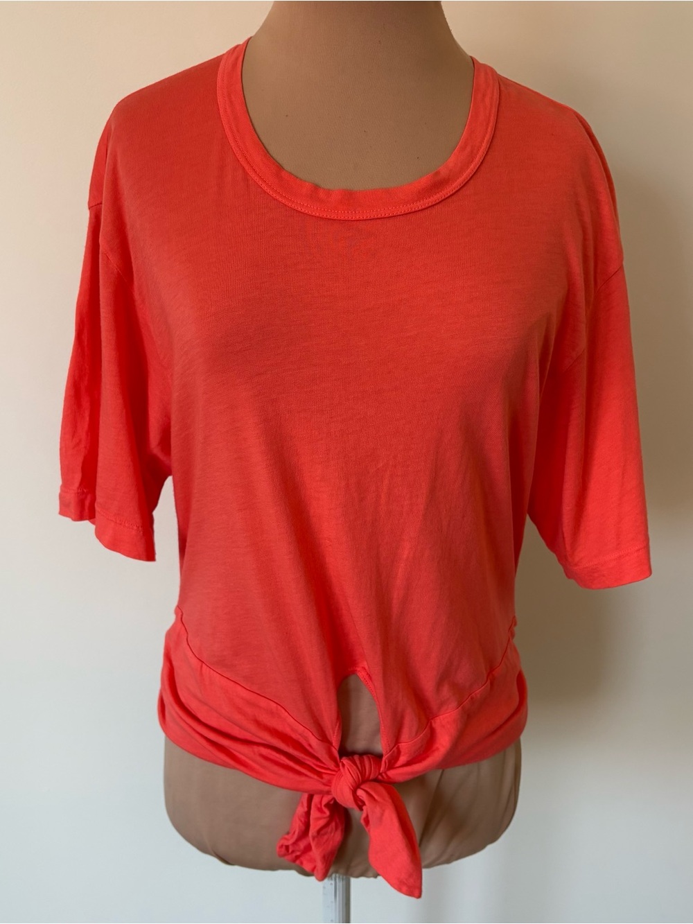 A.L.C. Supima Cotton Tie Front Neon Orange Coral Short Sleeve Tee T-Shirt EUC S